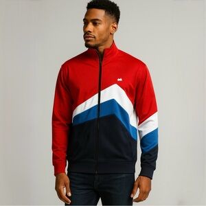AKOO Colorblock Full-Zip Track Jacket Red White Blue Black Size Large💛